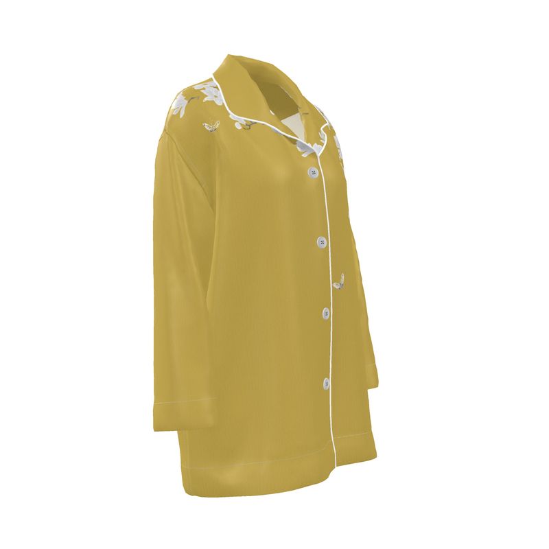 Autumn Flowers - Pure Mulberry Silk - 100% Luxury Silk Pyjama Shirt
