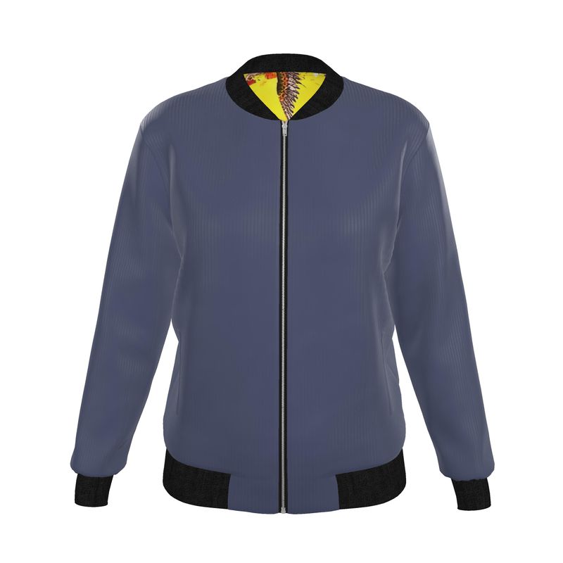 Blue Velvet - Pure Mulberry Silk - 100% Reversible Silk Bomber Jacket -Women's Reversible Silk Bomber Jacket | Marivel Suri
