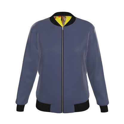 Blue Velvet - Pure Mulberry Silk - 100% Reversible Silk Bomber Jacket -Women's Reversible Silk Bomber Jacket | Marivel Suri