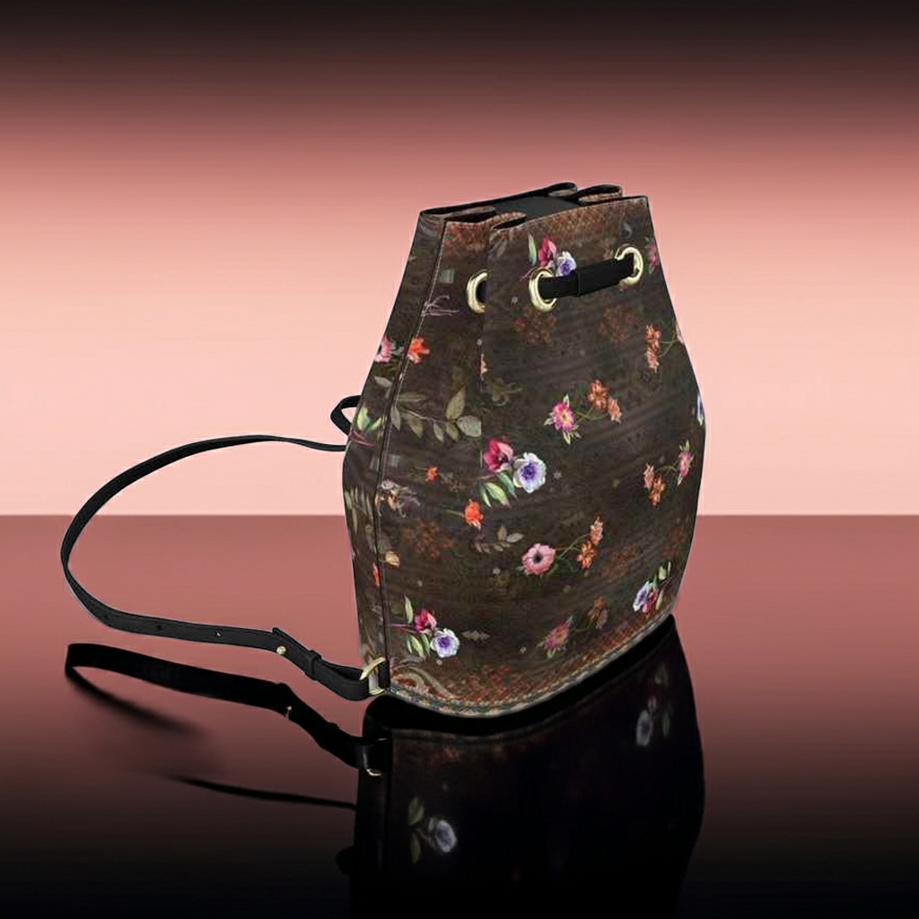 Florets' Field - Luxury Full Grain Nappa Leather -Bucket Backpack | Marivel Suri